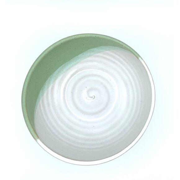 Studio Art Pottery Bowl Hand Thrown Shades Of Green White Glazed Artist Signed - Picture 9 of 13